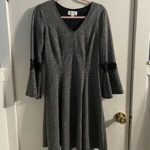 Elle Elegant 3/4 Length Bell Sleeve Dress with Black Detail in medium